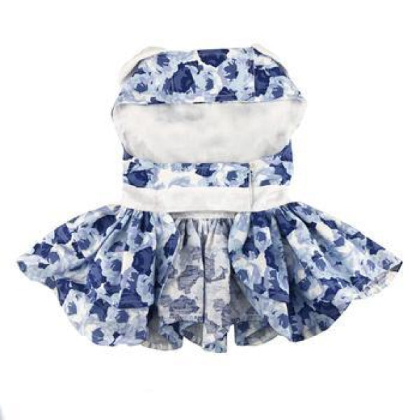 Blue Rose Harness Dog Dress With Matching Leash