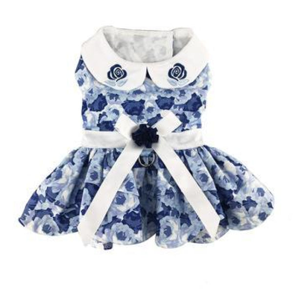 Blue Rose Harness Dog  Dress with Matching Leash