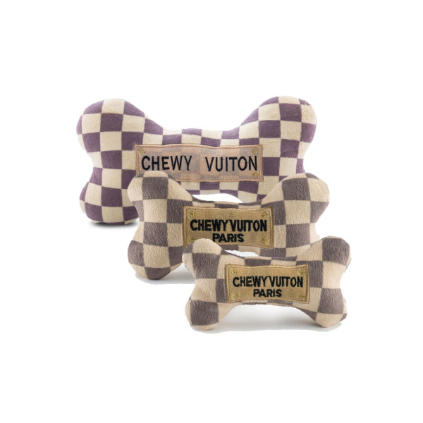 Checker Chewy Vuiton Bone Dog Toy