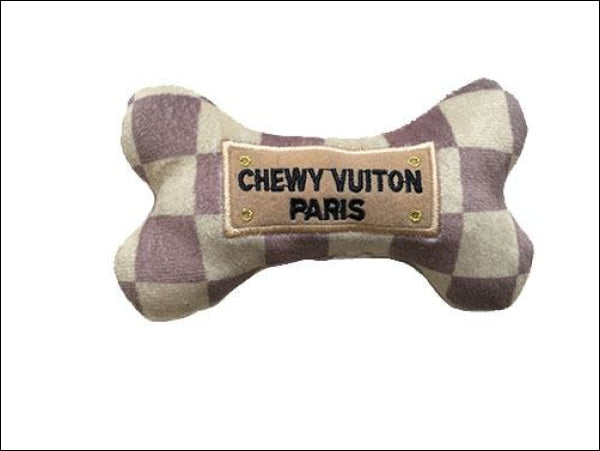 White Chewy Vuiton Squeaky Dog Bone Toy